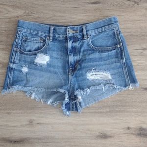 Bullhead Jean Shorts Blue Cut-Off High Rise Distressed StoneWash Denim Womens 27